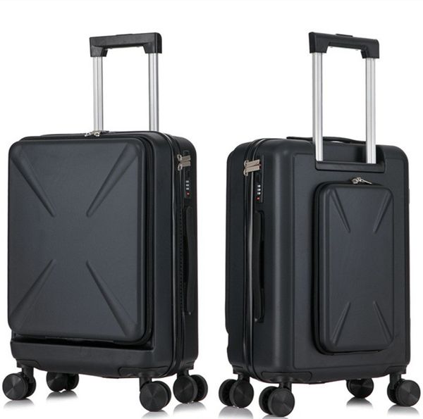 

suitcases bags fashion front back open rolling luggage lapcomputer storage bag sipnner 4 wheels abs+pc women travel men cabin carry-on troll