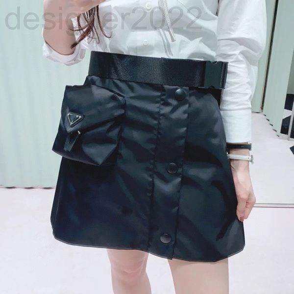 

skirts designer p family metal triangle nylon series spring and summer collocation belt fashion a-line skirt 1yu7, Black
