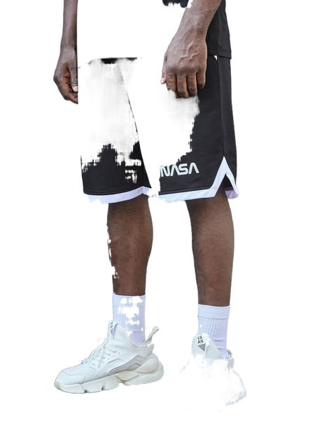 

extended sizes men letter graphic contrast trim shorts c7qv#, White;black