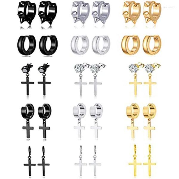 Stud 15 Paia Orecchini Croce Acciaio Inossidabile Punk Fascia a Punta Huggie CZ Orecchini a Cerniera Set Argento Oro Nero Moni22