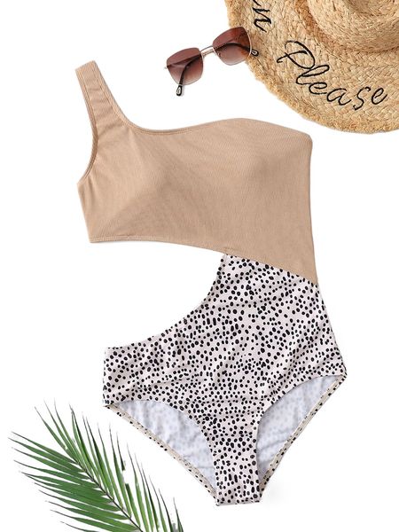 

dalmatian c.ut o.ut o.ne s.houlder o.ne p.iece swimsuit f8t5#, White;black