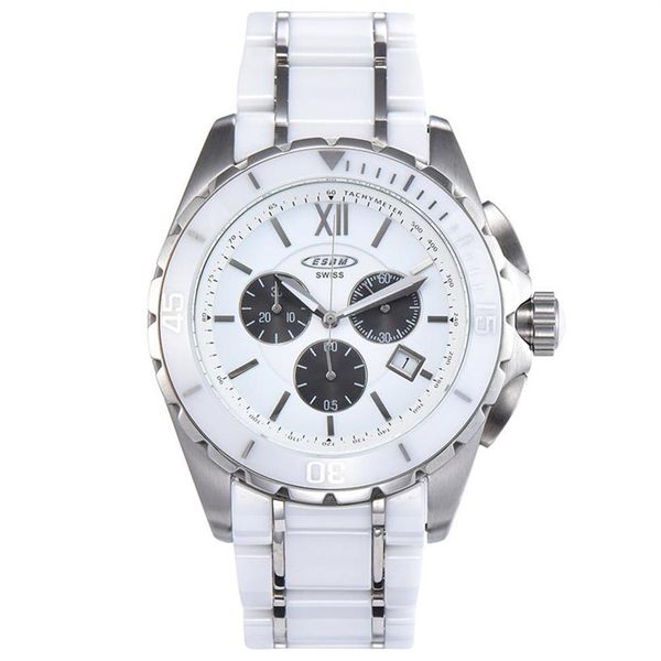 

new men quartz watch white ceramic two-tone stainless steel back dial silver hands chronograph2442212a, Slivery;brown