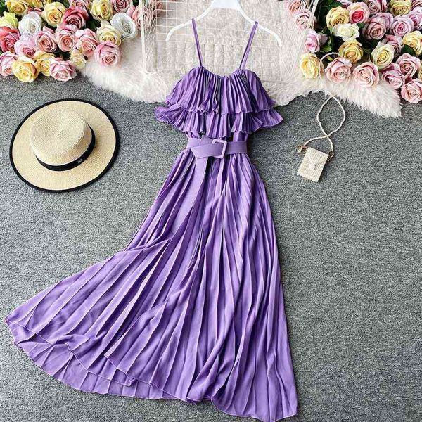 

boho 2022 ruffles off shoulder bandage midi long pleated dress summer spaghetti strap party dress casual women tunic dress y220413, Black;gray