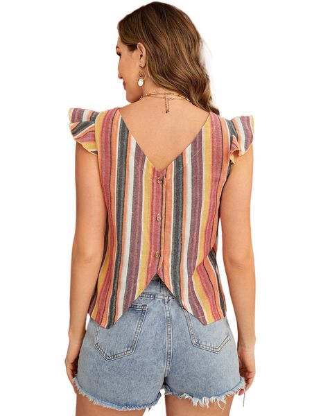 

vertical s.triped ruffle trim b.utton back b.louse 03zr#, White