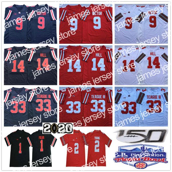 

football jerseys ncaa ohio state buckeyes college football 9 binjimen victor 33 master teague iii kj hill justin fields chase young stitched, Black;red