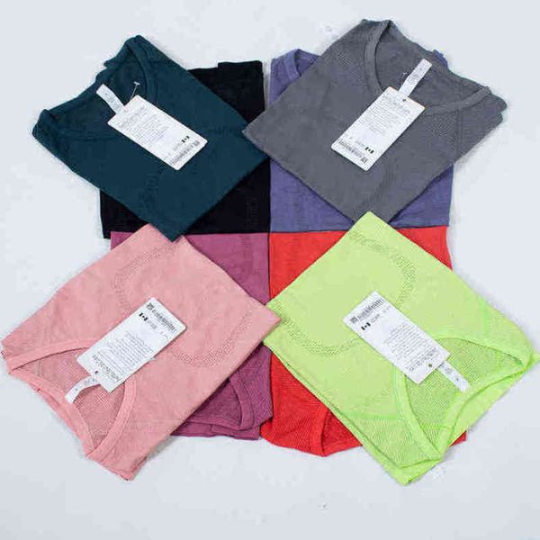 

lulu classic fashion tight yoga t shirts brand short sleeve women gym fitness sportswear vest workout sport t-shirts sports wear lu tees rq, White