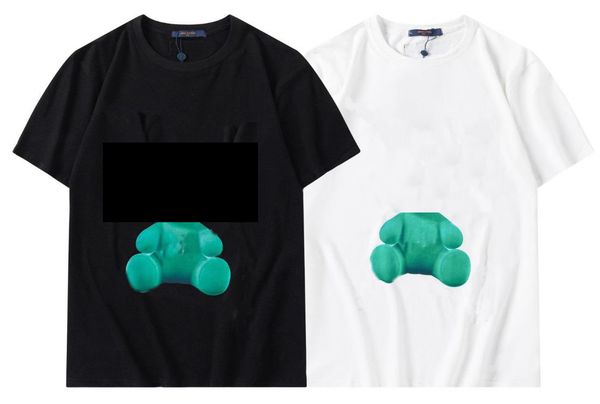 

men's t-shirts trendy fashion bear print short sleeve casual loose versatile couple wear, White;black