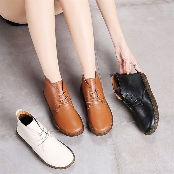 

aardimi botas mujer ankle boots womens genuine leather shoes woman rubber boots female laceup flat with springautumn shoes 201102, Black