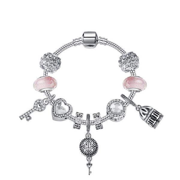 

2021 new vintage bracelet women with key heart royal court pendants fashion bracelet diy simple jewelry european&american alloy co186e, Golden;silver