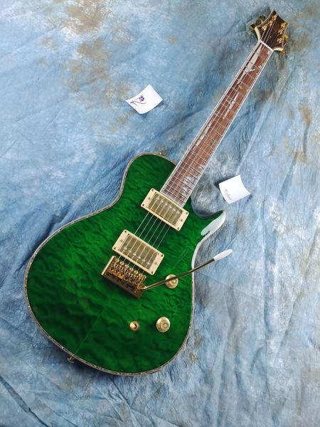 Guitarra elétrica de alta qualidade PRS, flor grande verde, escapa colorida, bordas coloridas de concha, acessórios dourados