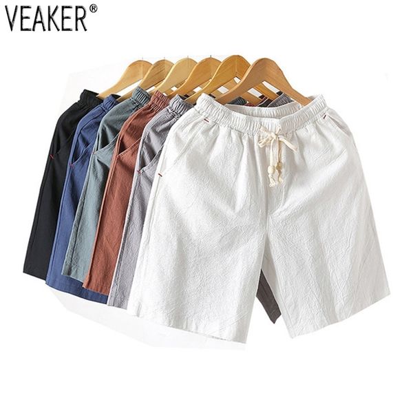 

men s solid flax shorts chinese style linen color short trousers male summer breathable plus size 5xl 220621, White;black