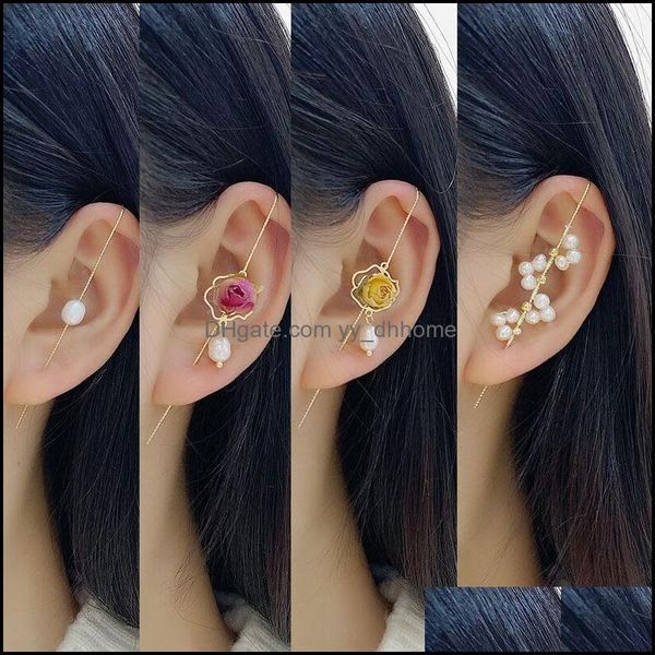 

other earrings jewelry eternal flower piercing set ear cuff cler hook earring charm pearl clip cartilage studs for dhbu6, Golden;silver