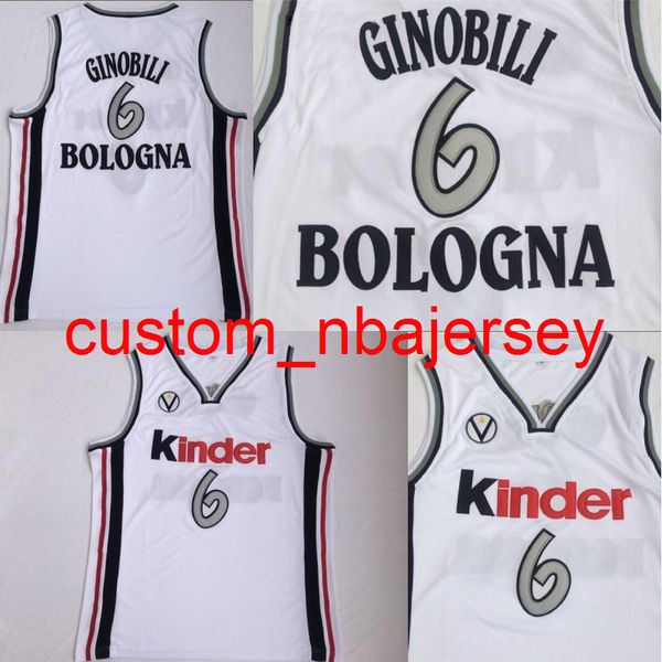 Manu Ginobili College Jerseys #6 Virtus Kinder Bologna European Camiseta De Baloncesto 100% Ricamo Cucito S-XXL