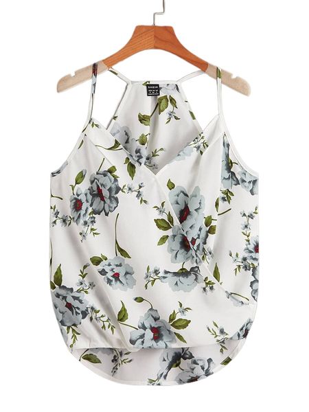 

floral print high-low hem cami e6m4#, White