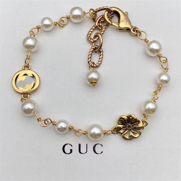 

the new 70% off gujia new used double pearl lovely floret bracelet net red same brass jewelry, Black