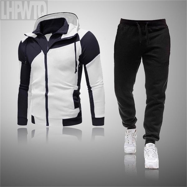 

spring and autumn men's two-piece striped sportswear men's full-sleeved with hood outdoor sports pants track suit sui 201210, Gray