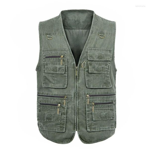 Gilet da uomo 5XL 6XL 7XL Maschile Casual Gilet senza maniche in denim di grandi dimensioni con Maby 16 tasche Gilet multitasche da uomo Kaki Verde militare Kare22