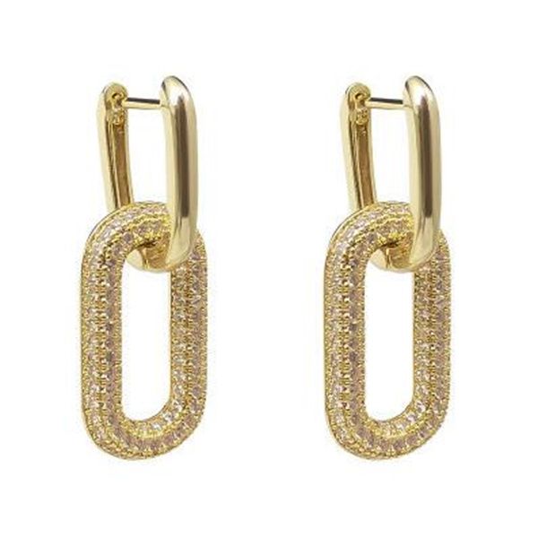 Gold Geometrische ovale Rechteck -Reifen Ohrringe Top -Qualität Mirco CZ Kristallohren für Frauen Luxusmarke Schmuck GC1304