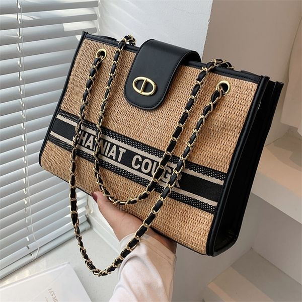 

factory promotion large capacity straw chain bag women's summer 2022 new fashion woven messenger single shoulder underarm tote bag