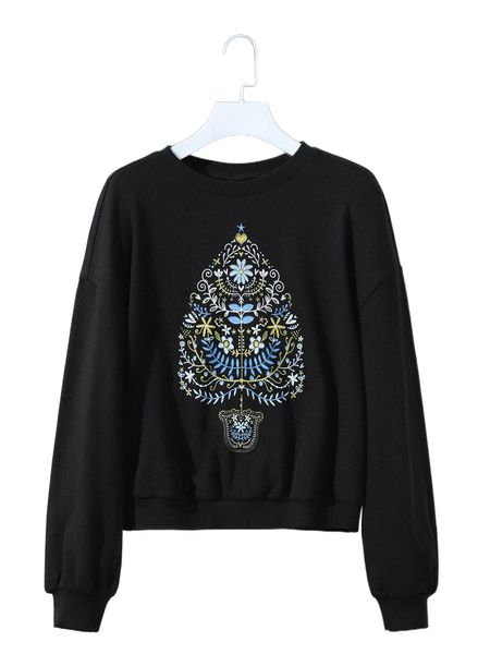 

x jay pea botanical print drop shoulder pullover g2ul#, Black