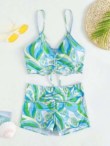 

allover print shorts bikini swimsuit m34c#, White;black