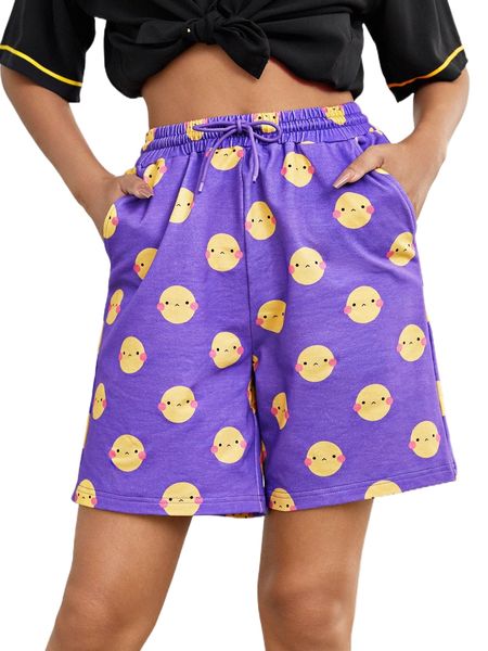 

x jane dang cartoon graphic drawstring waist shorts k8yj#, White;black