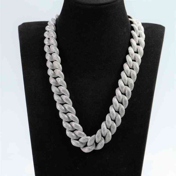 

15mm cz diamond iced out prong set chunky cuban necklace, Silver