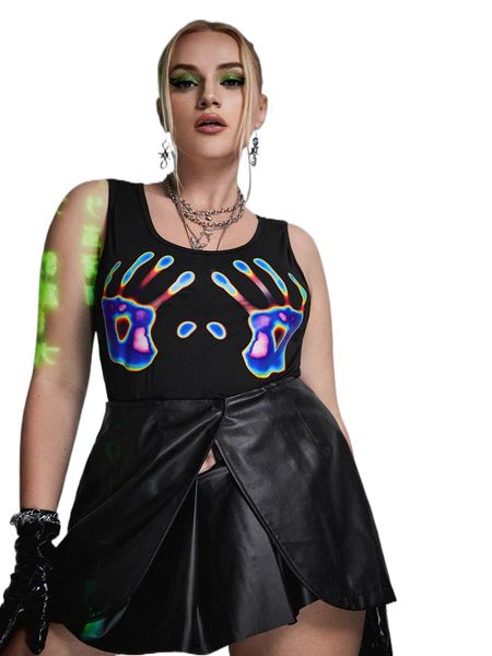 

plus figure graphic scoop neck tank s3nm#, Black