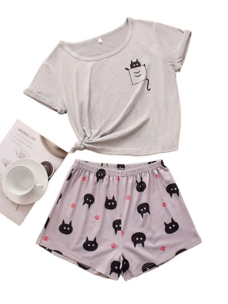 

cartoon graphic pj set h0kd#, Black;red