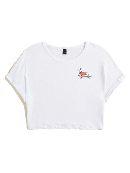 

x courtnaysketches cartoon graphic roll up sleeve crop t-shirt a2er#, White