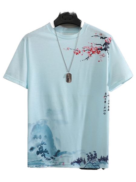 

men floral & chinese letter graphic tee x7i3#, White;black