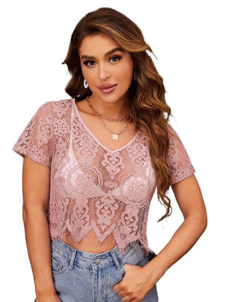 

sxy eyelash lace asymmetrical hem crop without bra h6zm#, White