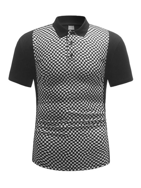 

men plaid print contrast collar polo shirt 86yd#, White;black