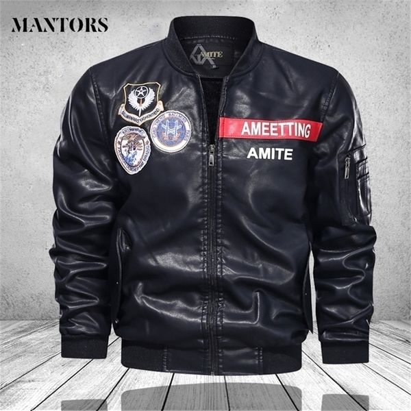 

mens leather jacket autumn winter fashion biker motorcycle pu jacket male embroidery bomber coat outwear brand clothing 4xl 201224, Black