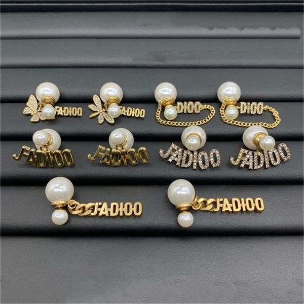

2022 fashion 20% off designer jewelry d new pearl letter diamond earrings female fashion simple net red same earrings, Golden