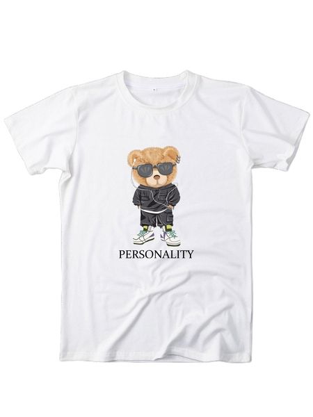 

men bear & letter graphic tee 59vq#, White;black