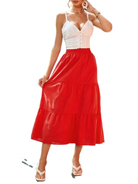 

elastic waist ruffle hem skirt 47sg#, Black