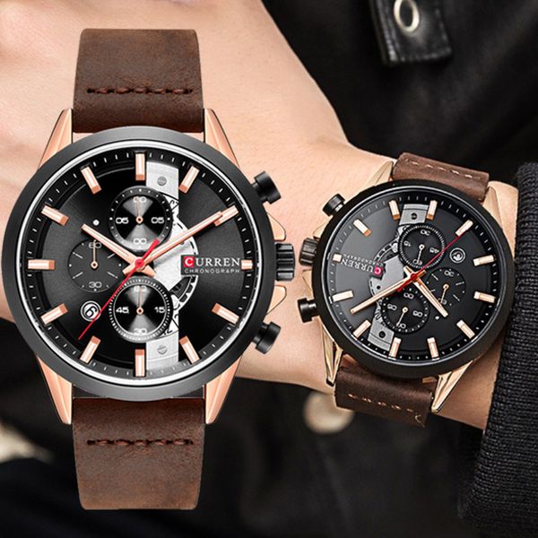 

luxury brand curren fashion chronograph luminous hands quartz men watches casual leather waterproof watch mens