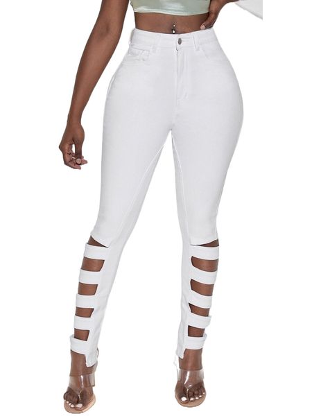 

sxy ladder cut out skinny jeans j8ri#, Blue