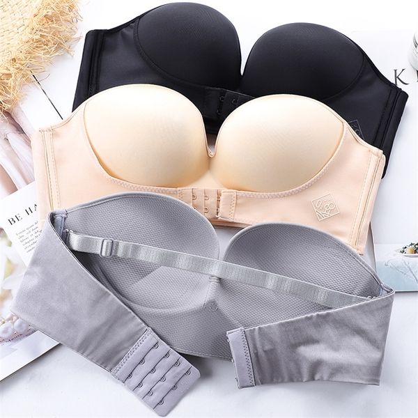 Dreamlikelin 2 pçs/set sutiã sem alças para mulher push up bralette sutiã invisível fechamento frontal fio livre sutiãs para vestido 220519