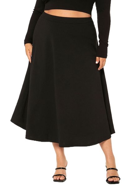 

plus high waist solid skirt 54n5#, Black