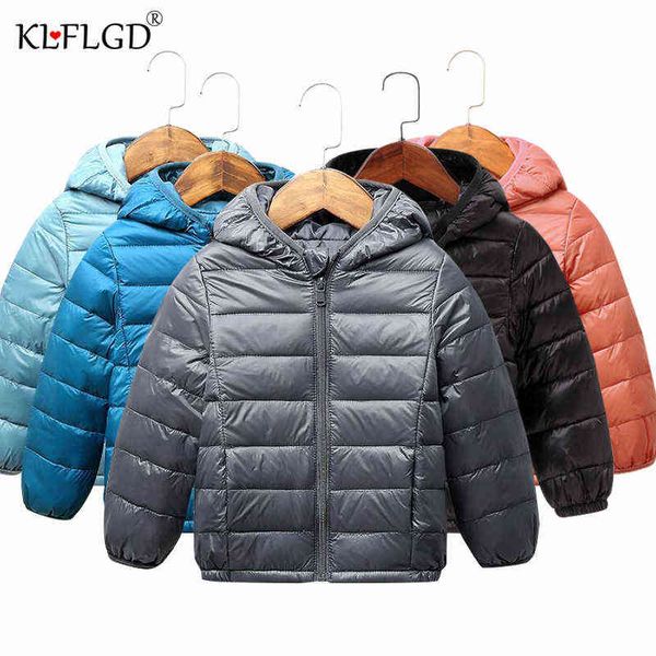 

children cotton quilted jacket new winter wear boys and girls hooded warm down jacket baby colorful bright face down jacket j220718, Blue;gray