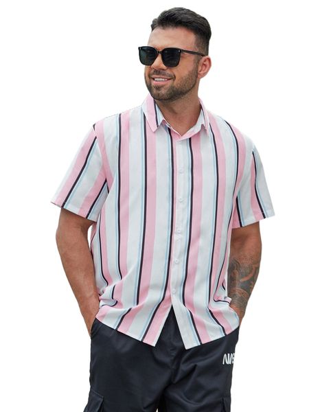 

extended sizes men striped print shirt 29dl#, White;black