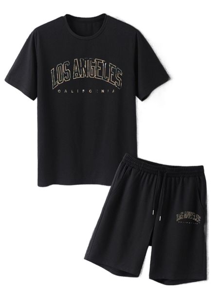 

men letter graphic tee with track shorts z7xn#, Gray
