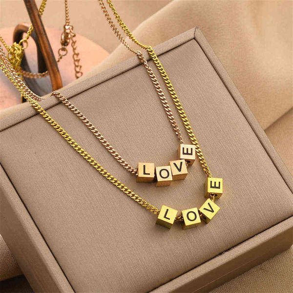 

alphabet designer new titanium steel necklace women's high sense of fashion temperament love dice collarbone chain jewelry, Black