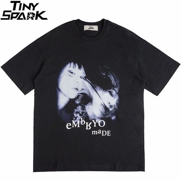 

streetwear t-shirt men hip hop illusion girl letter print t shirt harajuku cotton casual summer short sleeve tshirt black 220504, White;black
