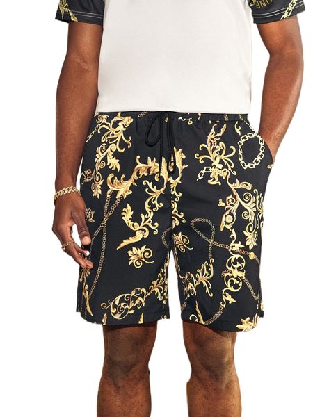 

men baroque & chain print drawstring waist shorts q3ik#, White;black