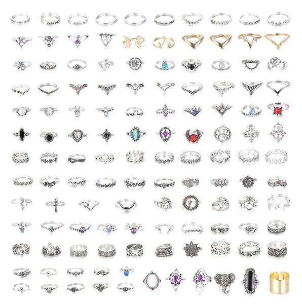 

band rings knuckle set vintage hollow stackable finger for women ampjo, Silver