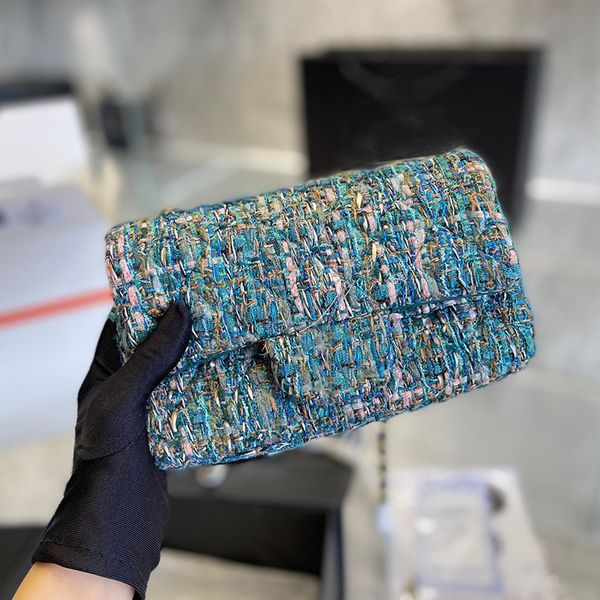 

womens pre-fall classic mini flap tweed square bags gold metal hardware quilted handbags 20cm