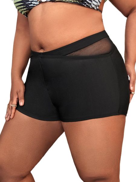 

plus contrast mesh bikini bottom f9no#, Black